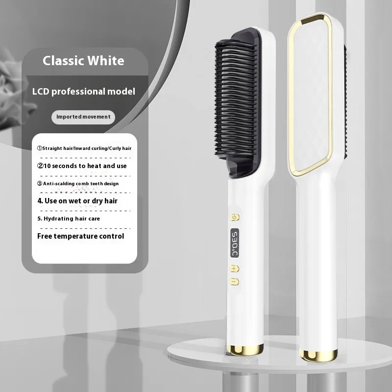 Negative Ion Straight Comb Does Not Hurt Hair Straightener - Classic White Lcd