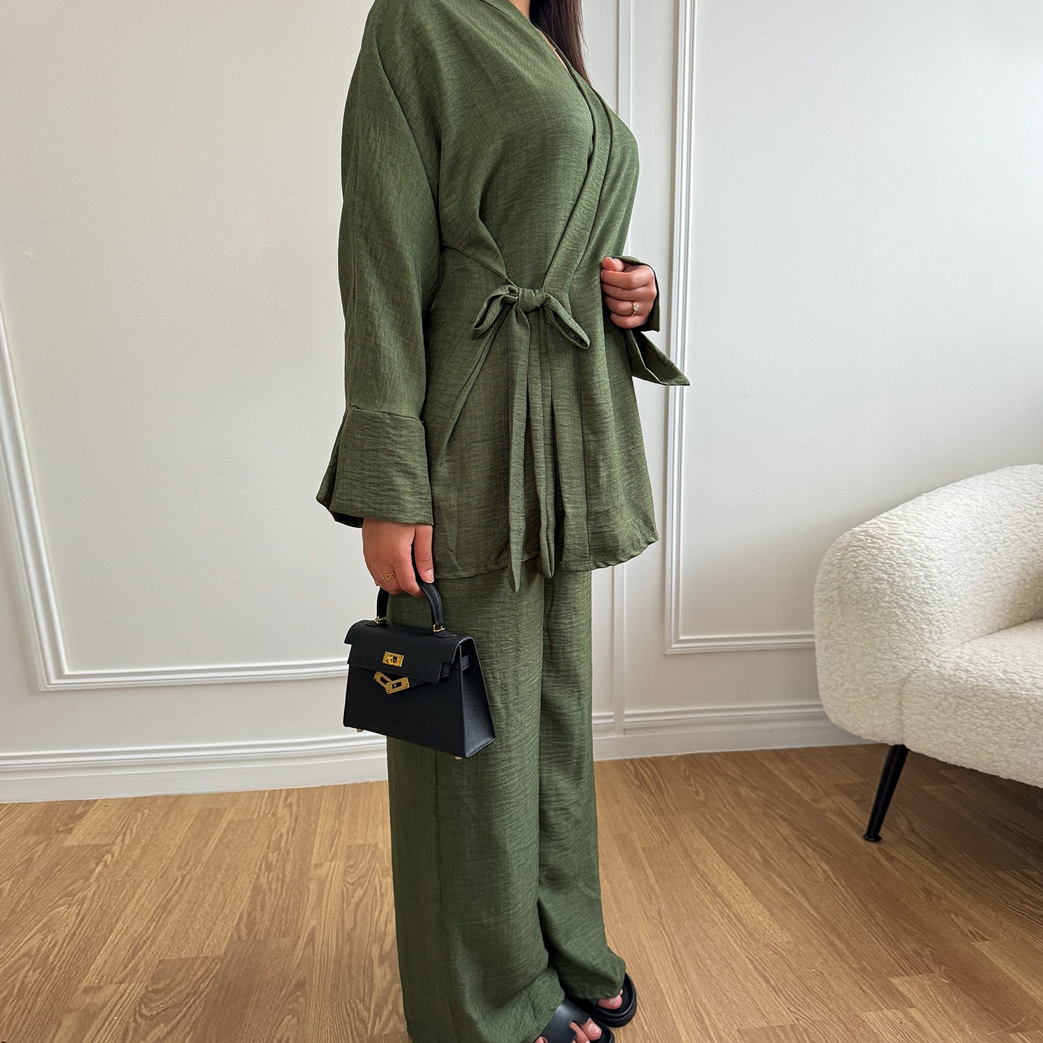 Lace-up Top And Wide-leg Pants Two-piece Suit