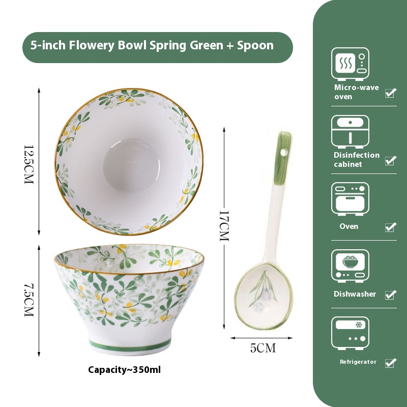 Vintage Flowers Underglaze Porcelain Household Rain-hat Shaped Bowl