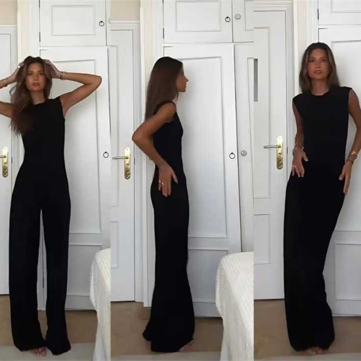 New Design Solid Color Vest Casual Jumpsuit
