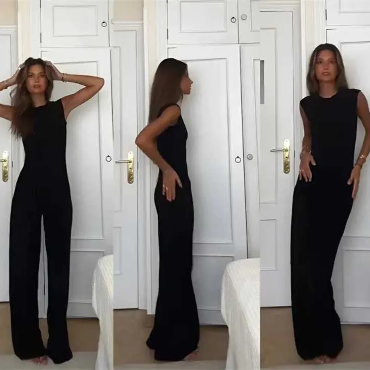 New Design Solid Color Vest Casual Jumpsuit - Black