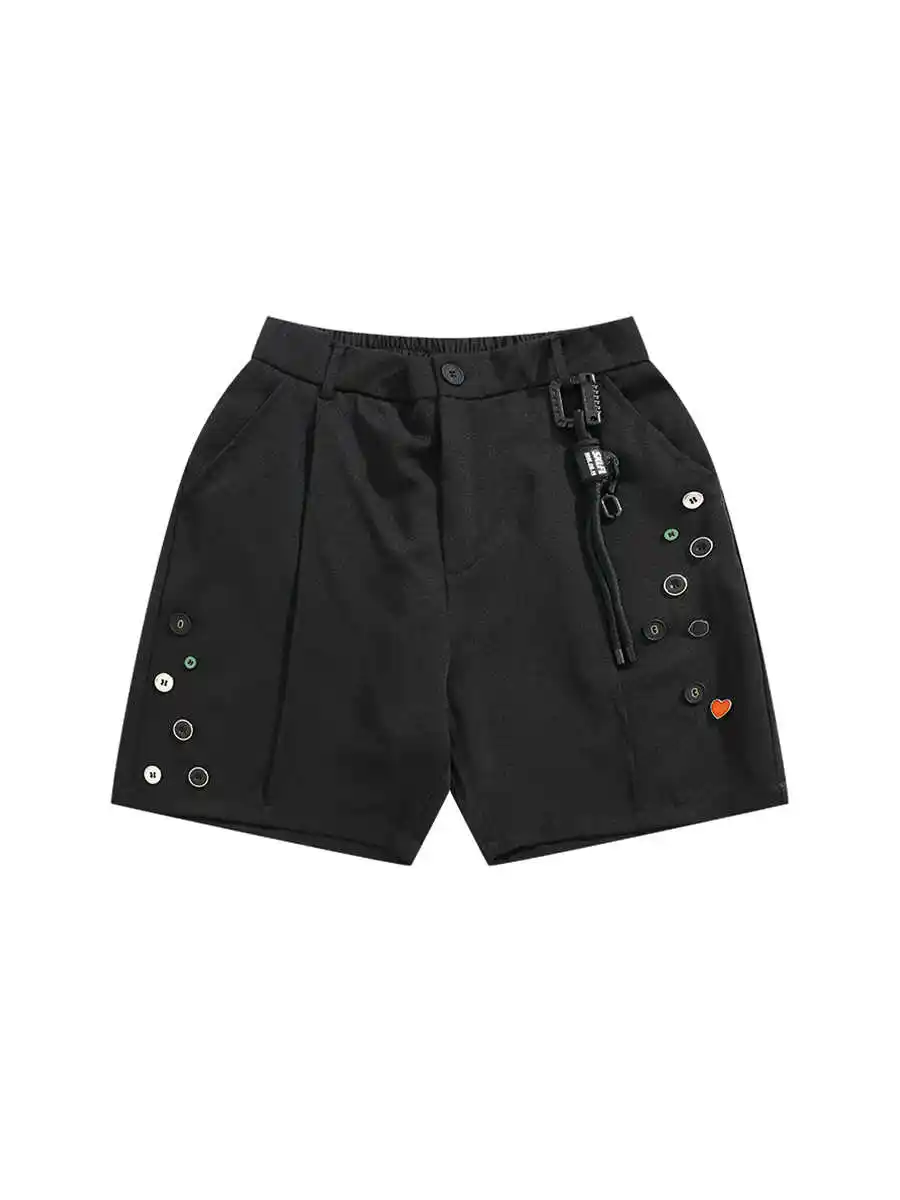 Color Button Semi-elastic Shorts
