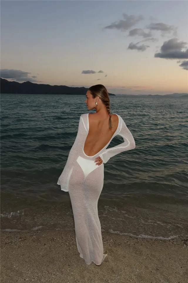 Beach Vacation See through Sexy Backless Dress White - Shop at LoveMi