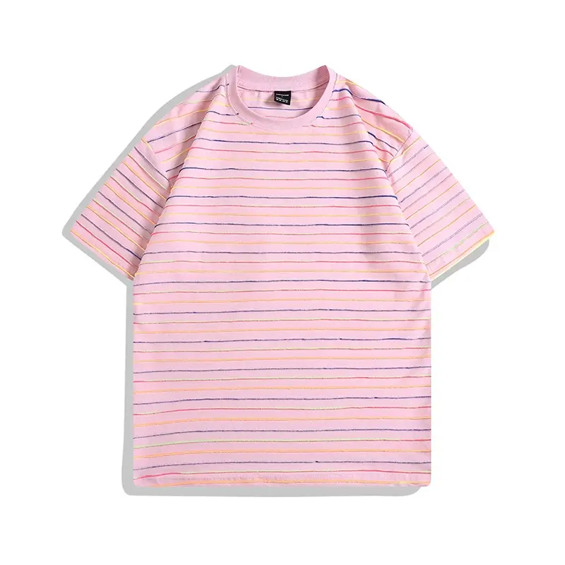 Color Striped Short Sleeve Round Neck Couple Half Sleeve T-shirt
