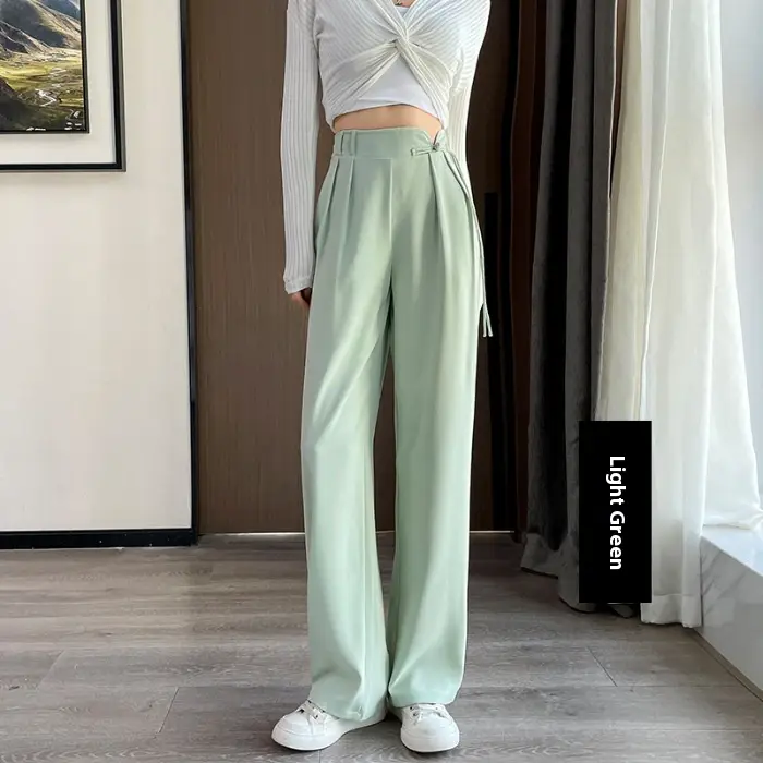 New Chinese Style Buckle High Waist Casual National Style Special-interest Design Elastic Waist Wide Leg Pants