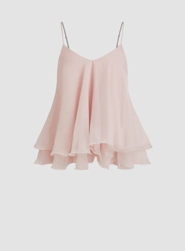 Mesh Camisole Short Top With Laminated Ruffles Pink - Shop at LoveMi