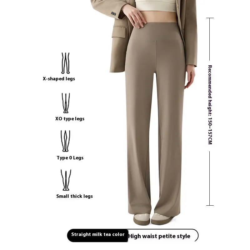 Shark Skin Narrow Version Straight-leg Pants Women - Milk Tea  Short-M