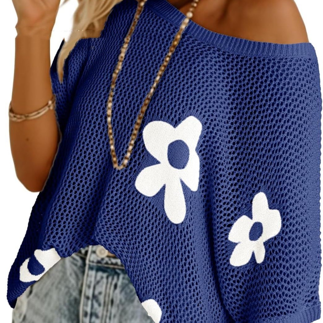 Casual Floral Hollow Out Crew Neck Blouse Women