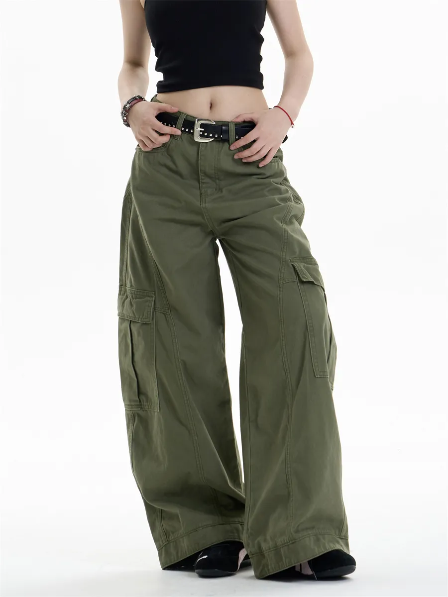 Women's Multi-pocket Machete Overalls Loose Wide-leg Casual Pants - Green