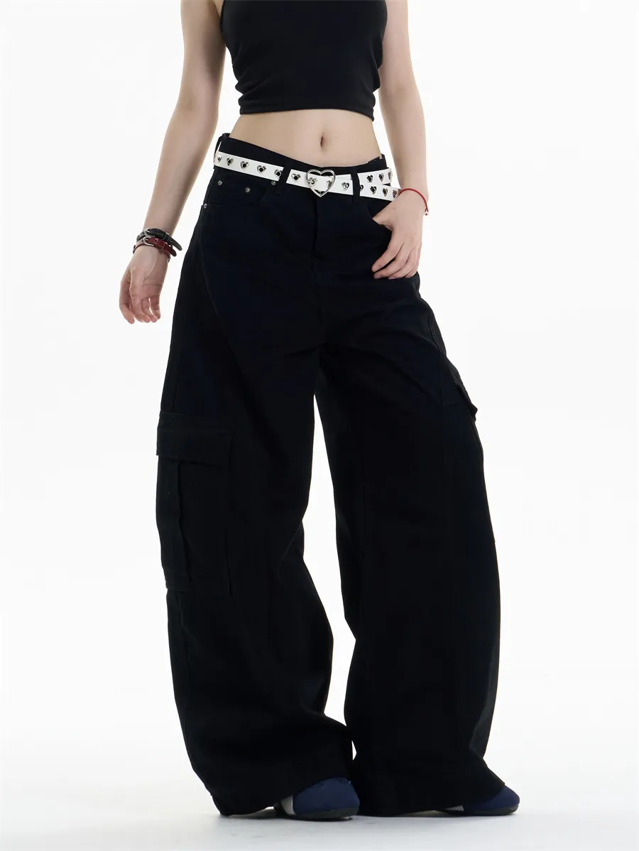 Women's Multi-pocket Machete Overalls Loose Wide-leg Casual Pants - Black