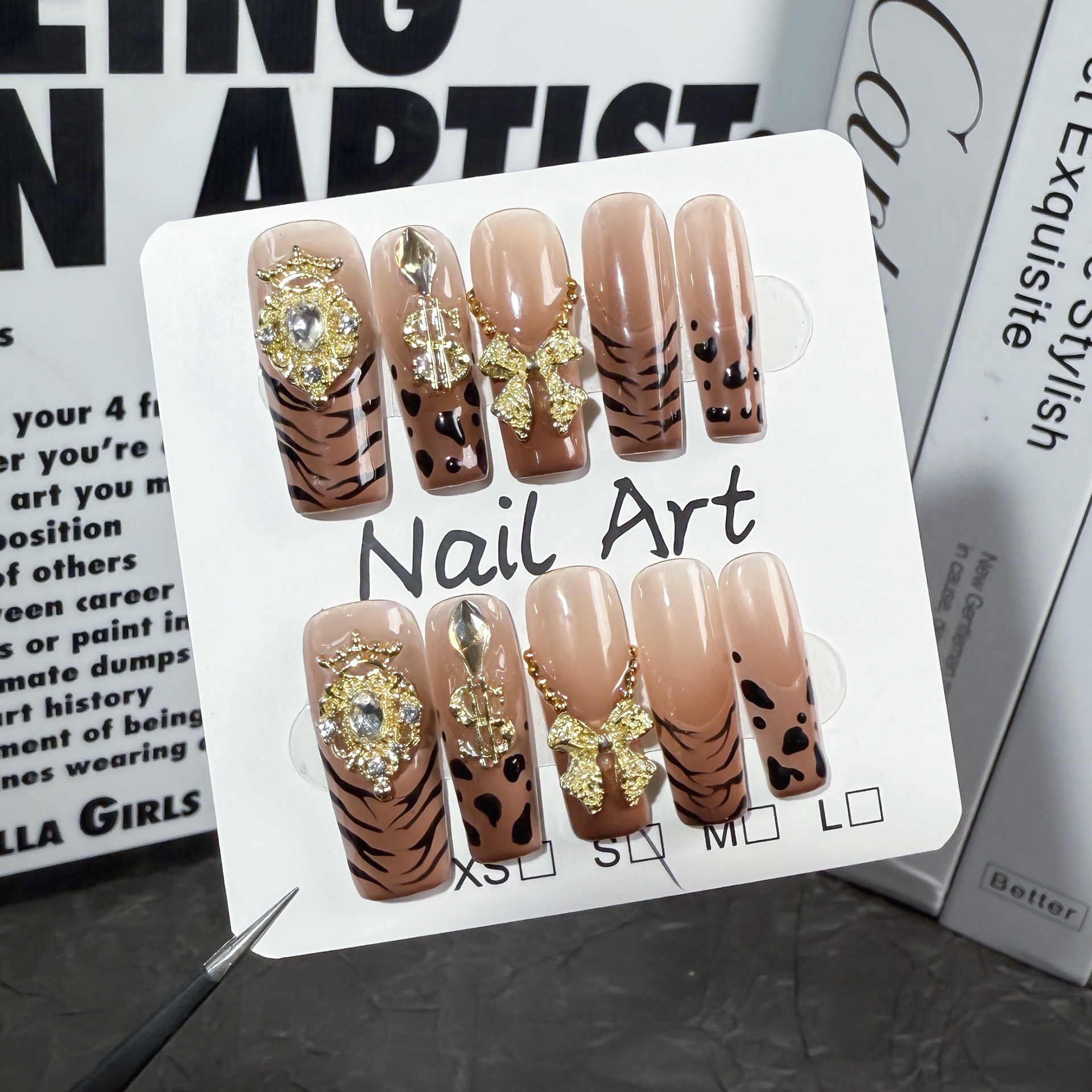 Ice Transparent Gradient Leopard Print Hand-painted Wear Armor Pure Hand-made Detachable Fake Nails
