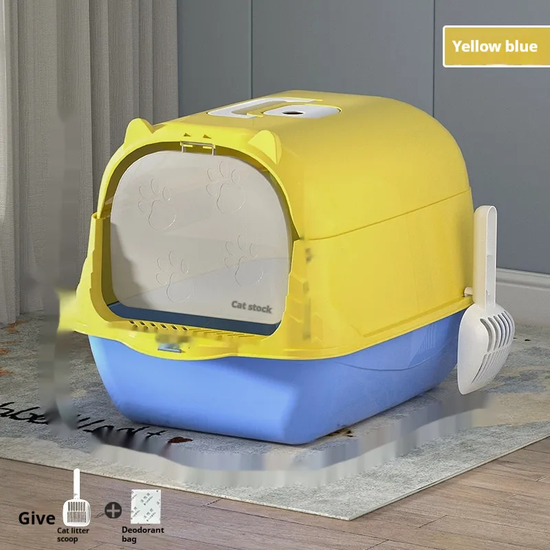 Oversized Enclosed Litter Box - Yellow And Blue
