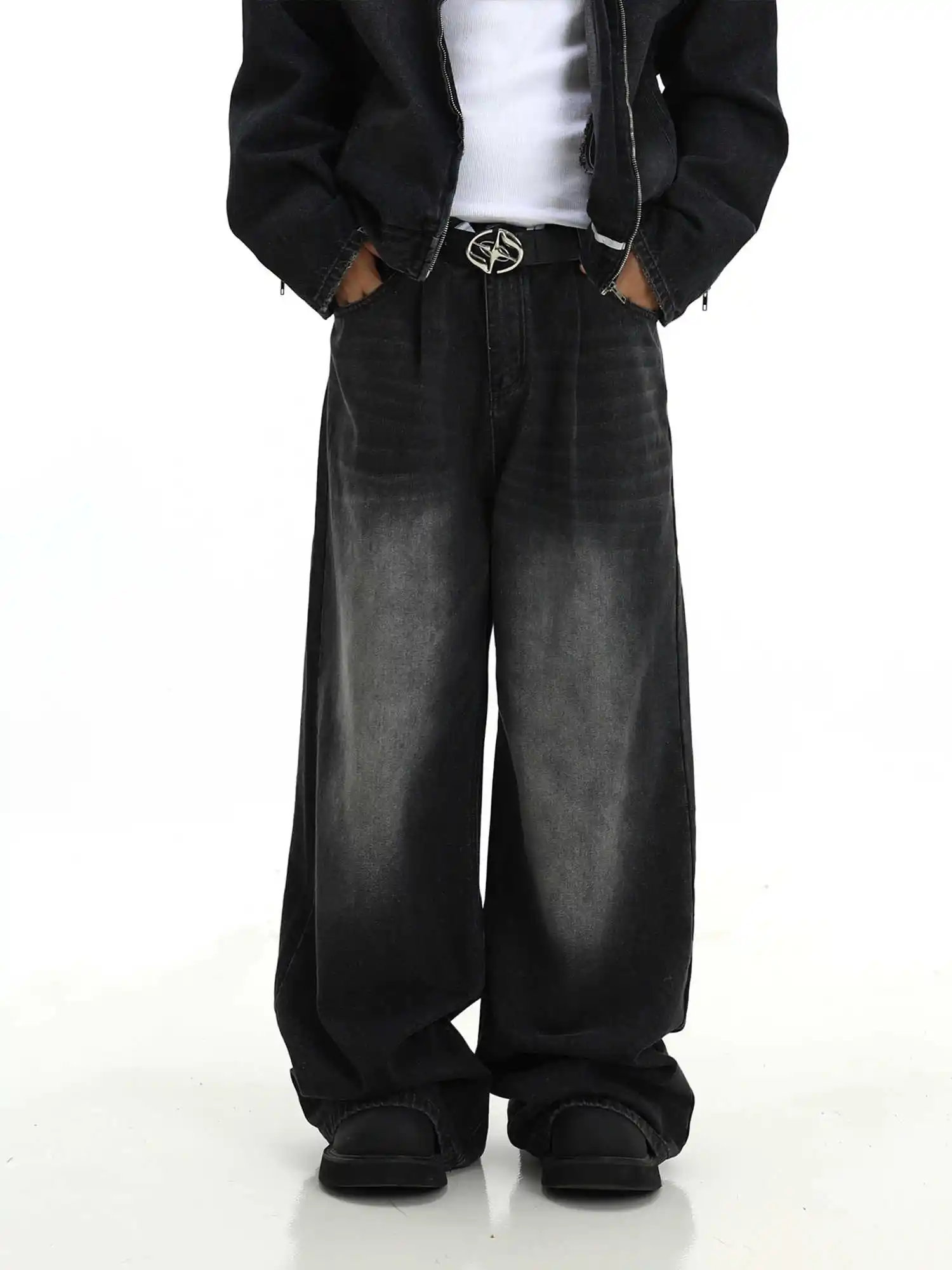 Retro Washed Jeans Men's Straight Casual Wide-leg Pants