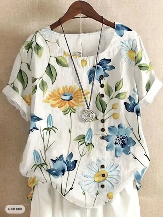 Digital Printed All-matching Women's Fashion T-shirt - Qf255111065-3Xl