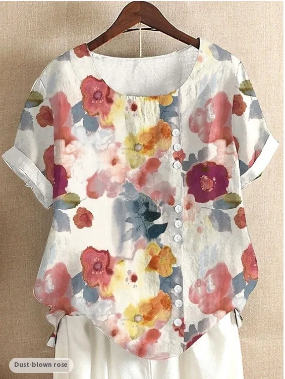 Digital Printed All-matching Women's Fashion T-shirt - Qf255111064-4Xl