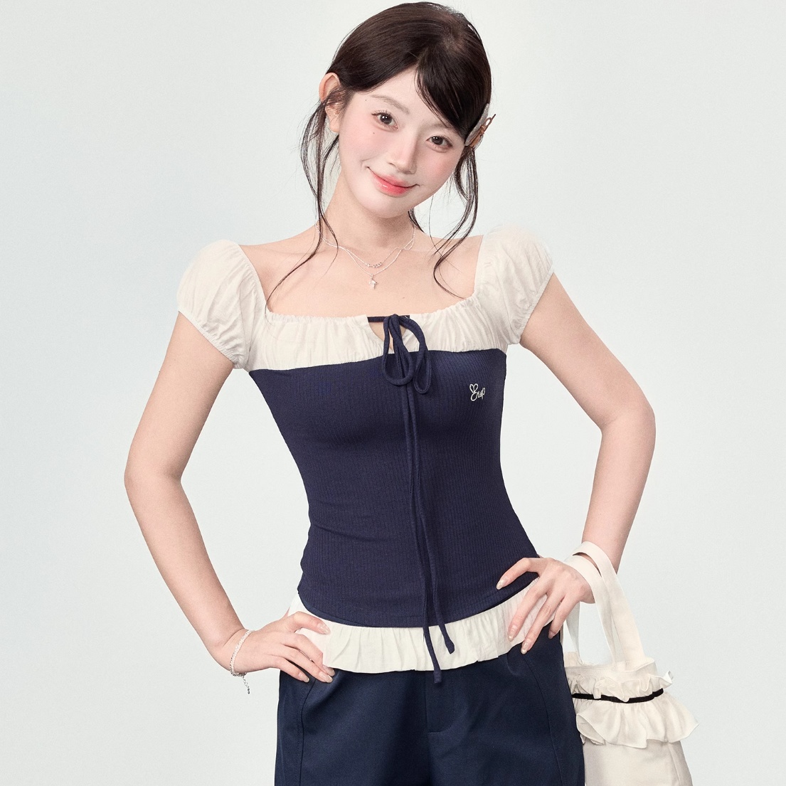 Women's Off-neck Short-sleeved T-shirt Summer Patchwork Top