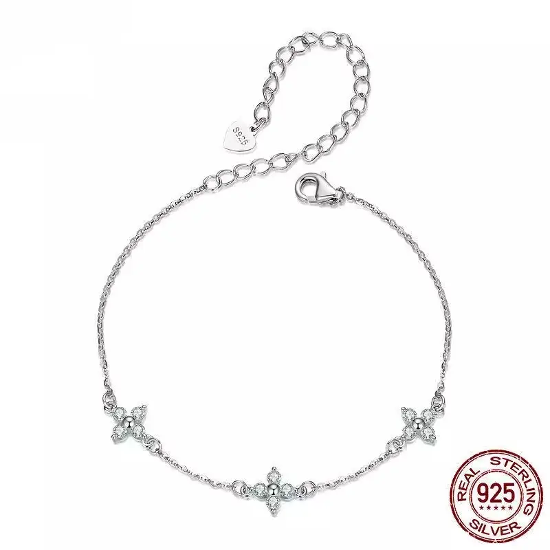 S925 Sterling Silver Clover Moissanite Bracelet Necklace