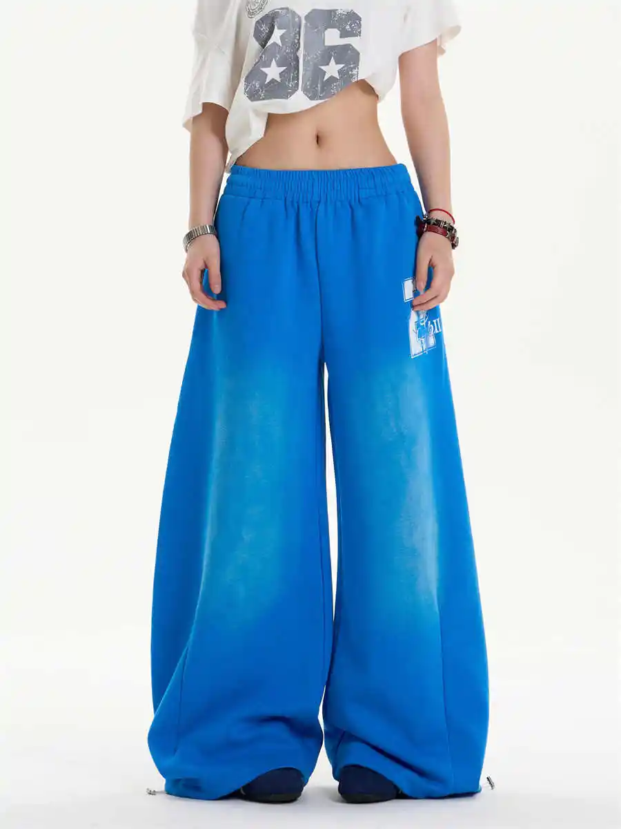 Distressed Letters Printed Drawstring Loose Straight Sweatpants