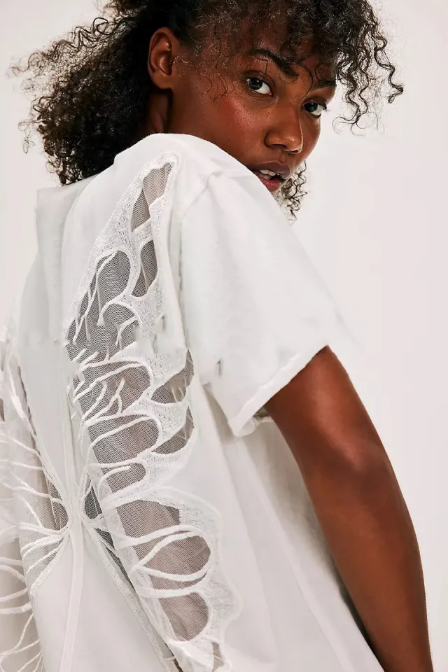Street Hollow Butterfly Hot Girly Style Ins Loose Short Round Neck T shirt White - Shop at LoveMi