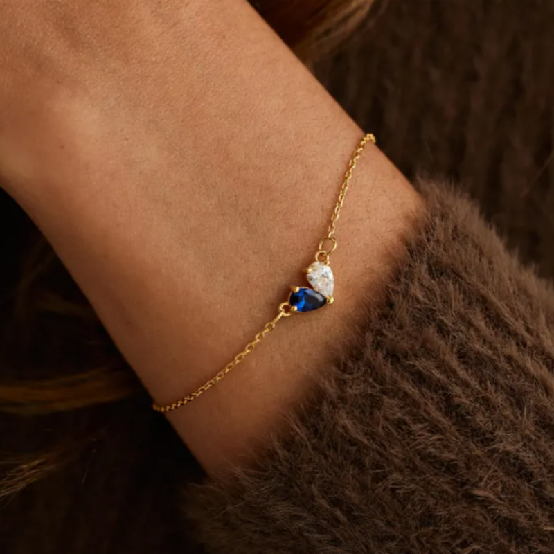 Heart-shaped Water-drop Birthstone Diamond-encrusted Bracelet
