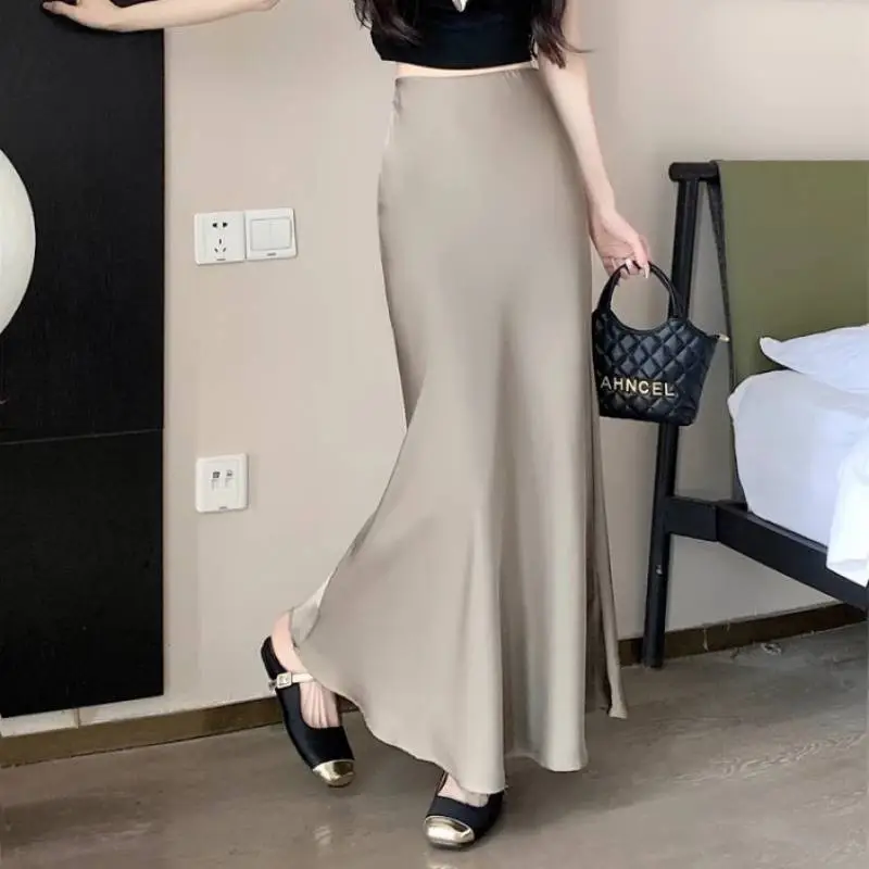 Satin Long Sleeve Women's Spring And Autumn Chiffon Shirt - Champagne Skirt-2Xl