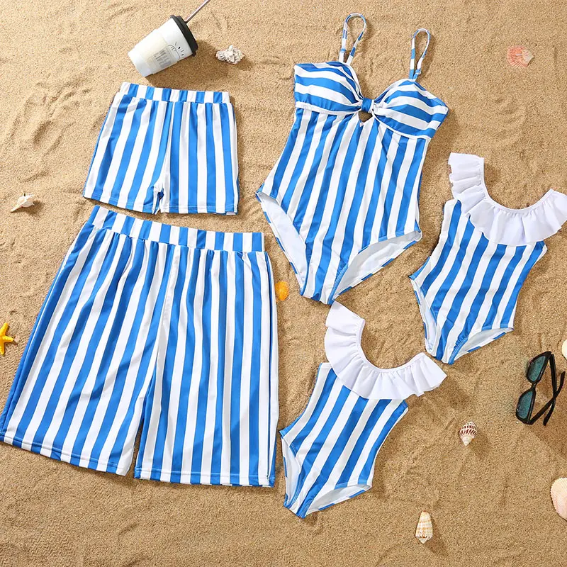 Parent-child Bikini Blue and White Stripe Swimsuit
