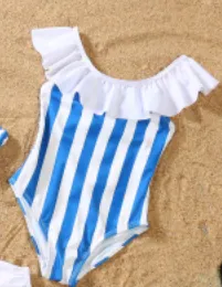 Parent-child Bikini Blue And White Stripe Swimsuit - View 1