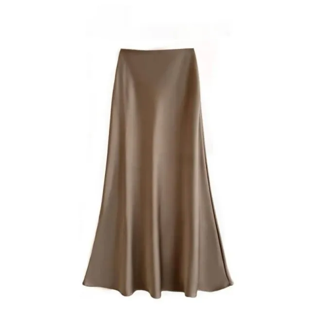 Satin Long Sleeve Women's Spring And Autumn Chiffon Shirt Dark Champagne Skirt 2Xl - Shop at LoveMi