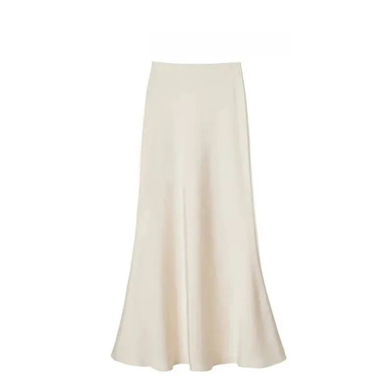 Satin Long Sleeve Women's Spring And Autumn Chiffon Shirt - Apricot Skirt