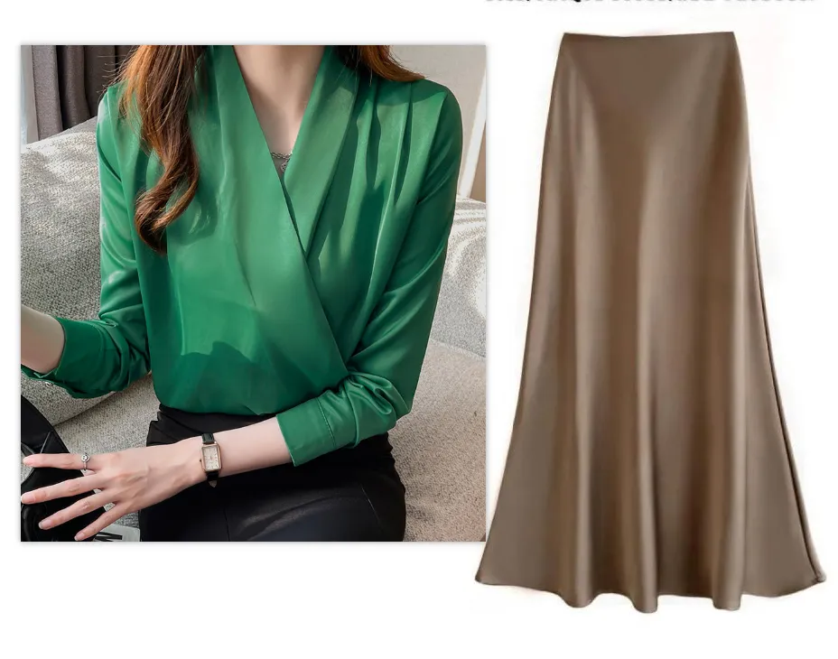 Satin Long Sleeve Women's Spring And Autumn Chiffon Shirt - Suit 1-S