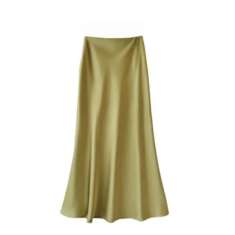 Satin Long Sleeve Women's Spring And Autumn Chiffon Shirt - Yellow Skirt
