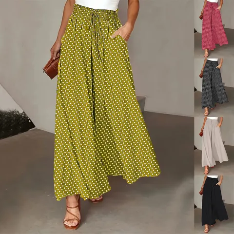 Polka Dot Print Trousers Fashion Loose Elastic Waist Wide-leg