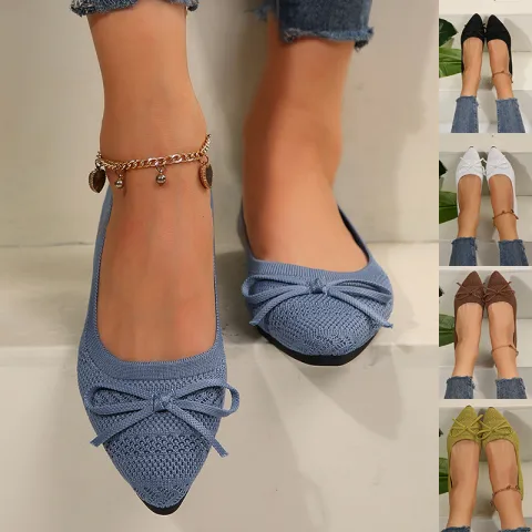 Bow Knitted Loafers Fashion Pointed-toed Flats Shoes for Women