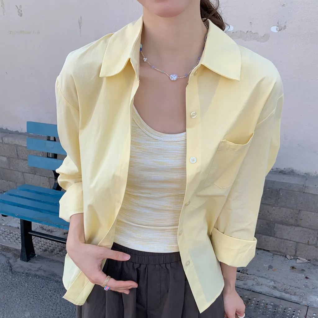 Women's Long Sleeve Thin Type Sunscreen Shirt Overall Dress Set - Yellow Two Piece Set
