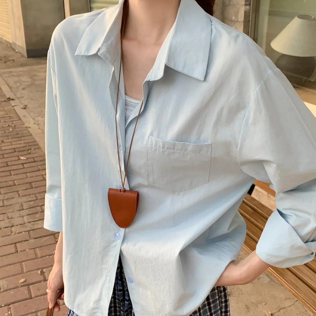 Women's Long Sleeve Thin Type Sunscreen Shirt Overall Dress Set - Blue Two Piece Set