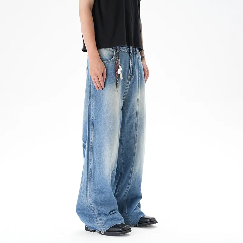 Cut Washed Vintage Washed Wide Leg Machete Jeans