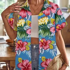 Casual Wild Plant Pattern Women's Short-sleeved Shirt - Y003-S - View 1