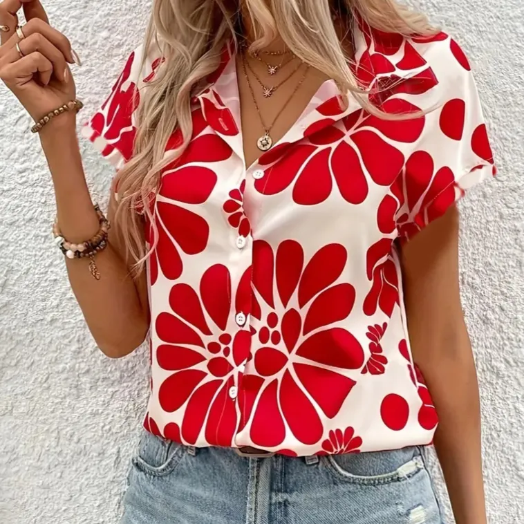 Casual Wild Plant Pattern Women's Short-sleeved Shirt - Y028-S