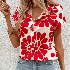 Casual Wild Plant Pattern Women's Short-sleeved Shirt - Y028-M - View 1