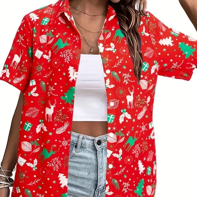 Casual Wild Plant Pattern Women's Short-sleeved Shirt - Y024-2Xl