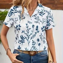 Casual Wild Plant Pattern Women's Short-sleeved Shirt - Y029-2Xl - View 1