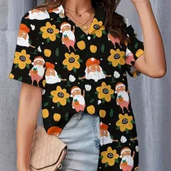 Casual Wild Plant Pattern Women's Short-sleeved Shirt - Y025-M - View 1