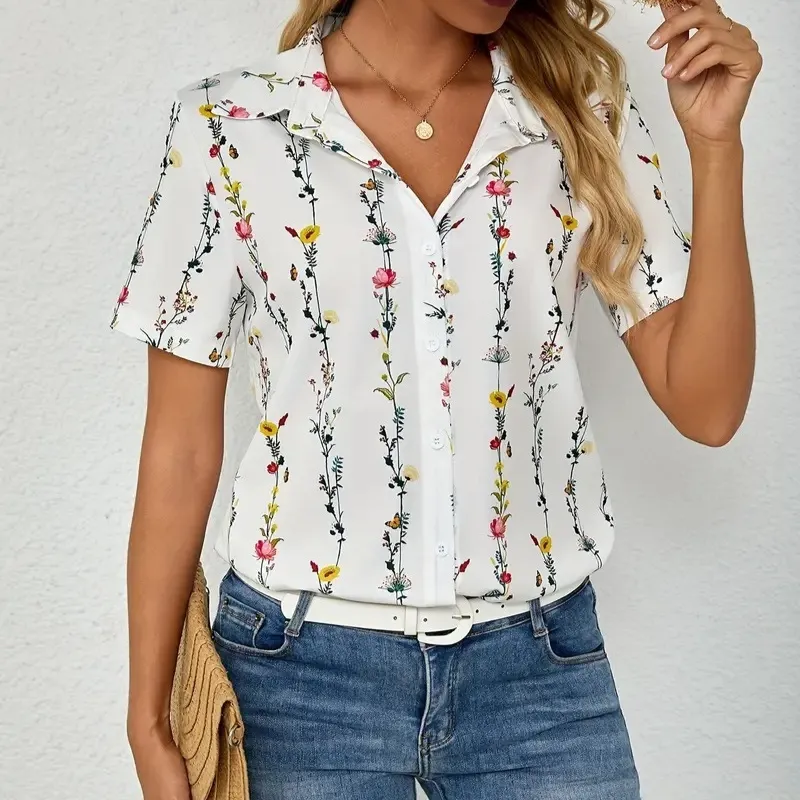 Casual Wild Plant Pattern Women's Short-sleeved Shirt - Y030-L - View 1