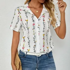 Casual Wild Plant Pattern Women's Short-sleeved Shirt - Y030-L - View 1