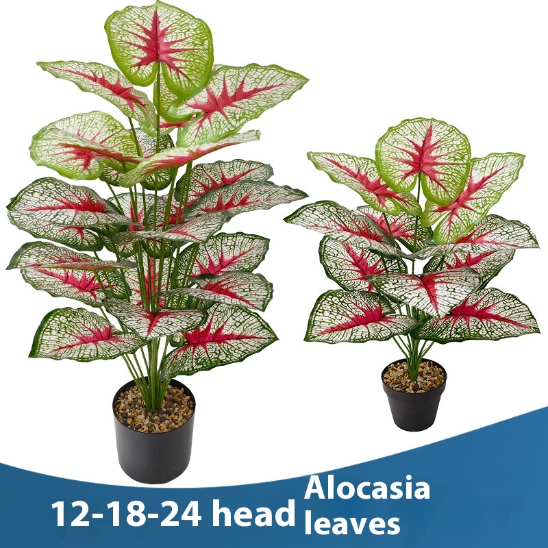Artificial Green Plant White Green Color Taro Leaf Home Decorative Bonsai