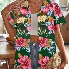 Casual Wild Plant Pattern Women's Short-sleeved Shirt - Y002-3Xl - View 1