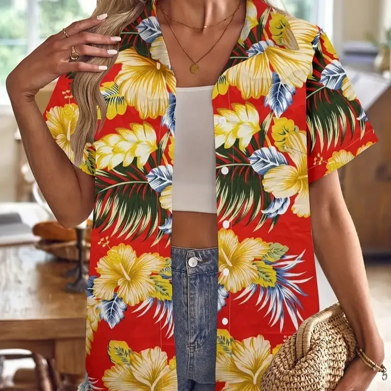 Casual Wild Plant Pattern Women's Short-sleeved Shirt - Y005-L - View 1