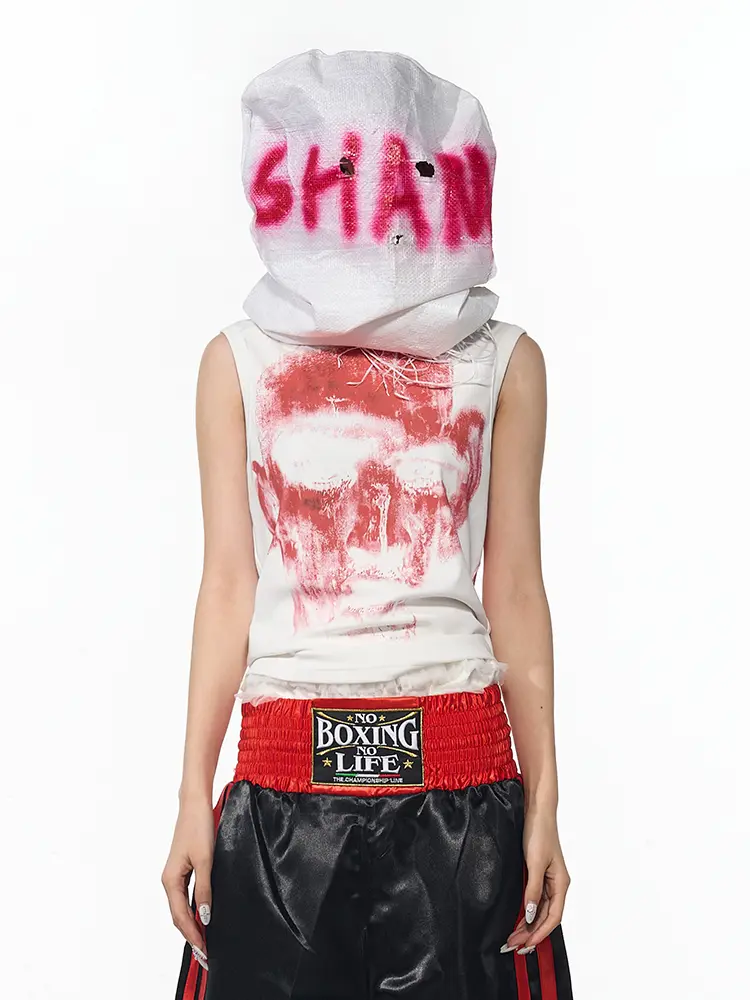 Half Turtleneck Slim-fit Printed Sleeveless T-shirt