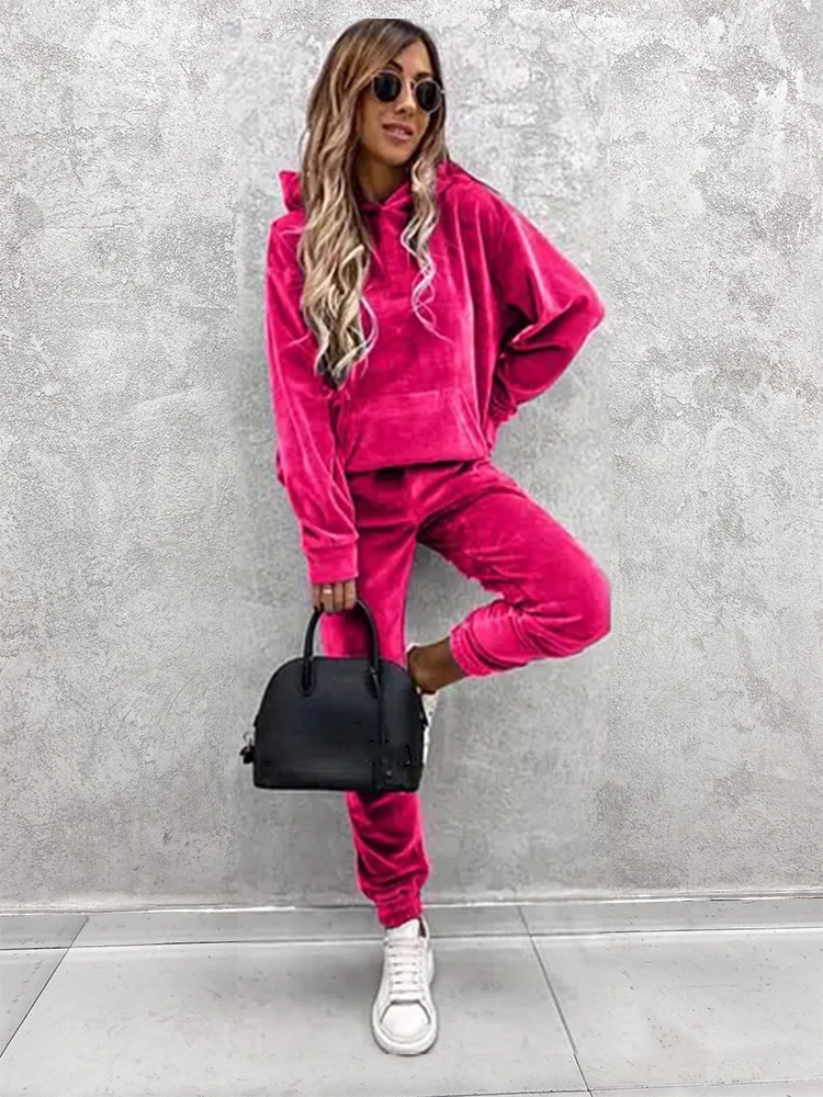 Pullover Sweatshirt Loose Sweatpants Solid Color Velvet Casual Two-piece Suit