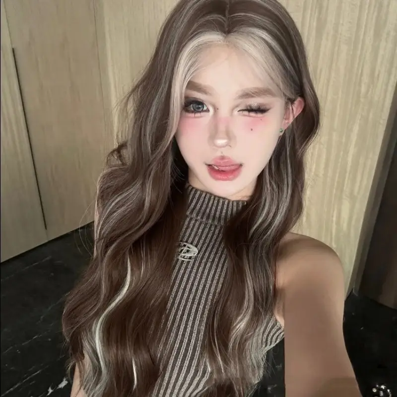 Lace Gray Gold Dyed Long Curly Wig